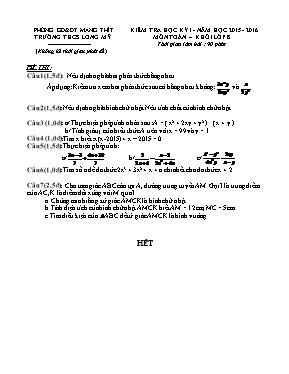 Kiểm tra học kỳ I - Năm học 2015 - 2016 môn Toán Khối lớp 8